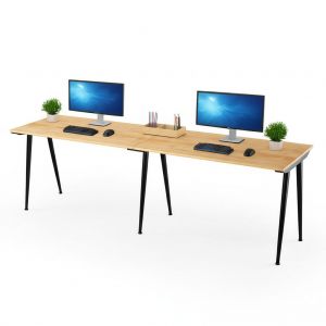 Bàn cụm 2 người 240x60cm gỗ cao su chân sắt hệ CONE HBCO060