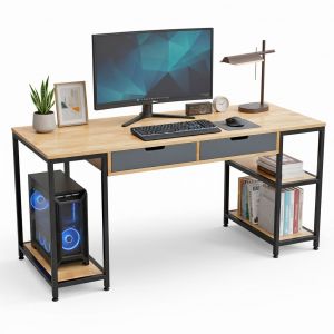 Bàn máy tính liền chân kệ 160x60cm gỗ cao su BD68120