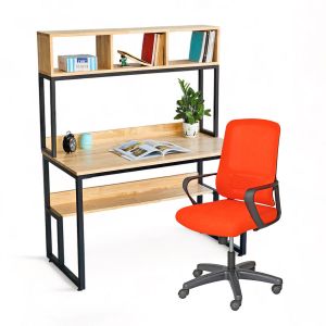 Combo bàn làm việc liền kệ 120x60x158cm và ghế xoay lưới CB68202