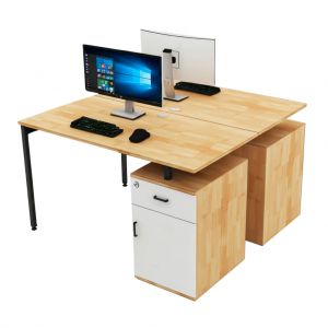 Bàn cụm 2 chỗ có tủ 120x120cm gỗ cao su chân sắt hệ Slean HBSL039 Bàn cụm 2 chỗ có tủ 120x120cm gỗ cao su chân sắt hệ Slean HBSL039