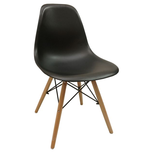 Ghế Eames lưng nhựa chân gỗ  màu đen ST3009 Ghế Eames lưng nhựa chân gỗ  màu đen ST3009