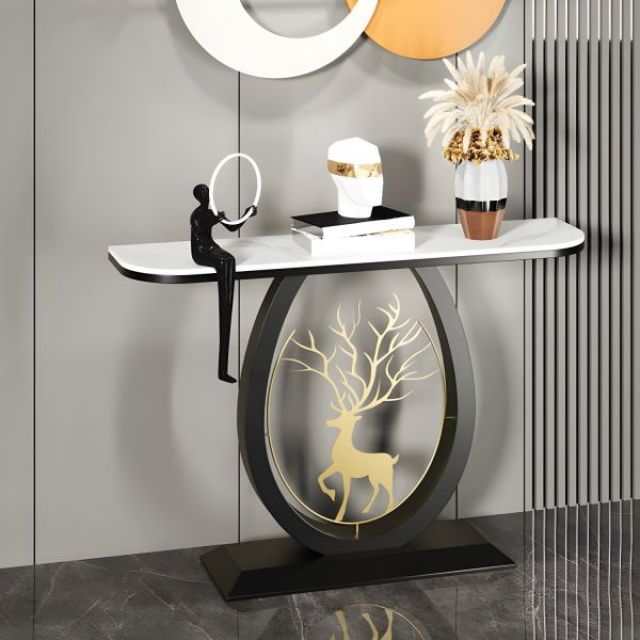 Bàn console 120x30x85cm mặt đá ceramic chân sắt CST088