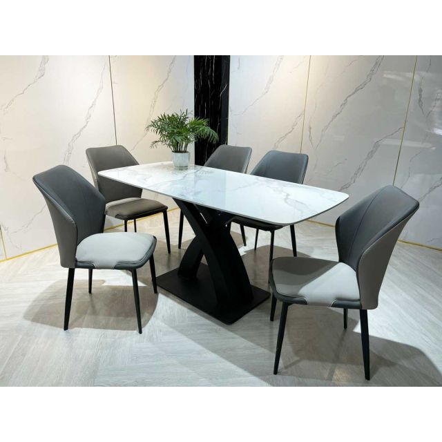 Bàn ăn chữ nhật 160x90cm mặt đá ceramic chân sắt BA173