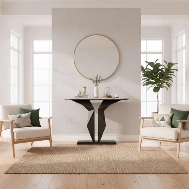 Bàn console 120x30x85cm mặt đá ceramic chân sắt CST091
