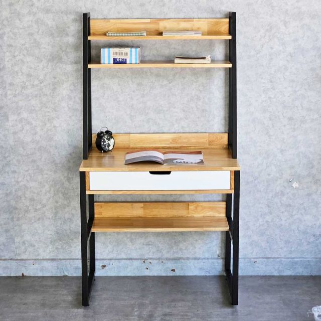 Bàn học liền giá sách 80x50x150cm gỗ cao su FD68066