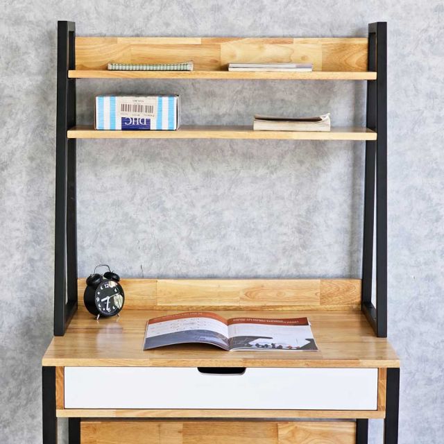 Bàn học liền giá sách 80x50x150cm gỗ cao su FD68066