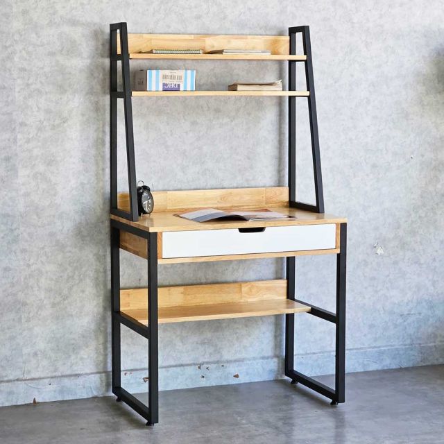 Bàn học liền giá sách 80x50x150cm gỗ cao su FD68066