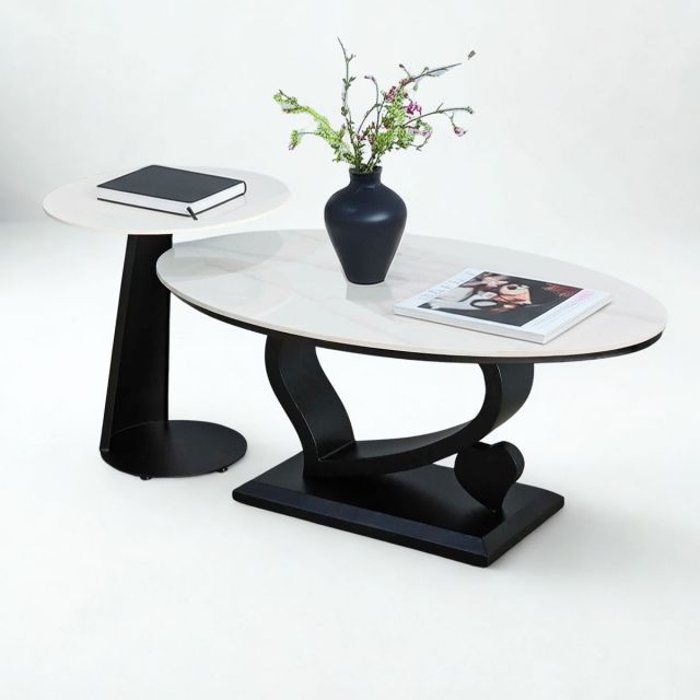 Bàn sofa đôi mặt đá ceramic chân sắt TT68287