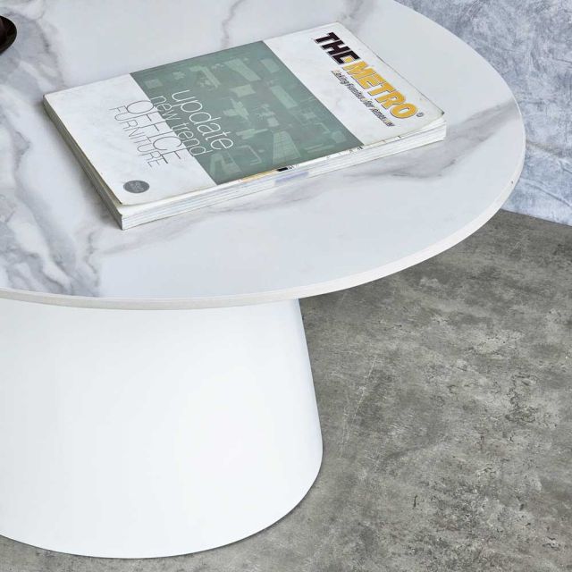 Bàn sofa Ellipse 90x60x45cm mặt đá creamic chân trụ gỗ TT68281