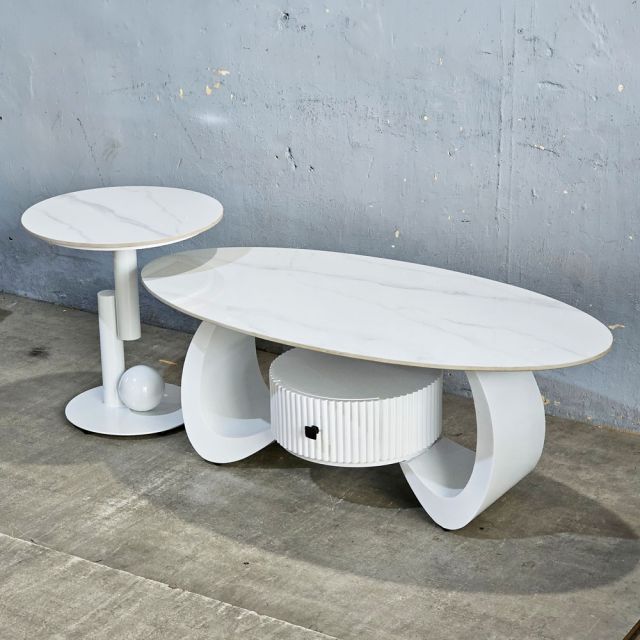 Bàn sofa đôi mặt đá chân sắt TT682896