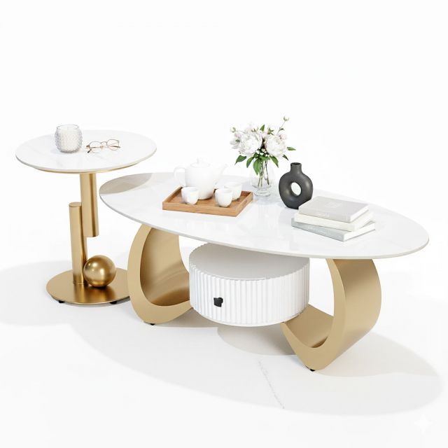 Bàn sofa đôi mặt đá chân sắt TT68308