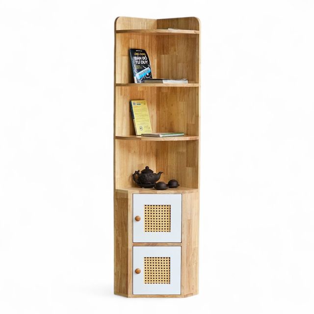 Kệ góc tường có ngăn tủ 35x35x160cm gỗ cao su KGT68030 Kệ góc tường có ngăn tủ 35x35x160cm gỗ cao su KGT68030