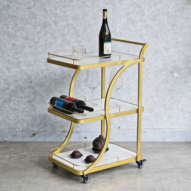 Xe đẩy rượu 3 tầng 40x54x85cm mặt đá SST034