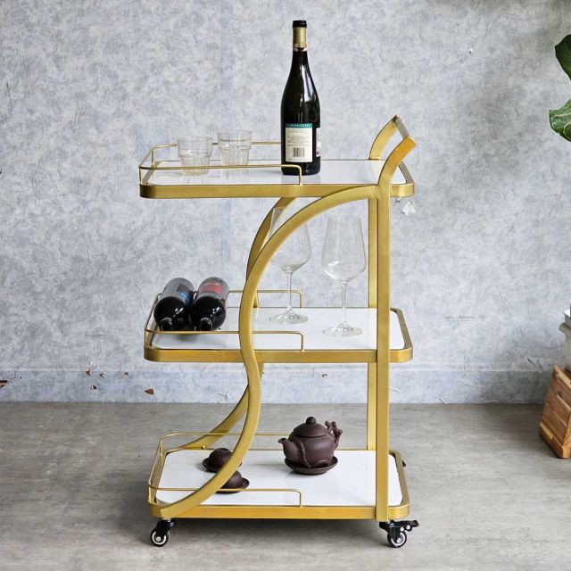 Xe đẩy rượu 3 tầng 40x54x85cm mặt đá SST034