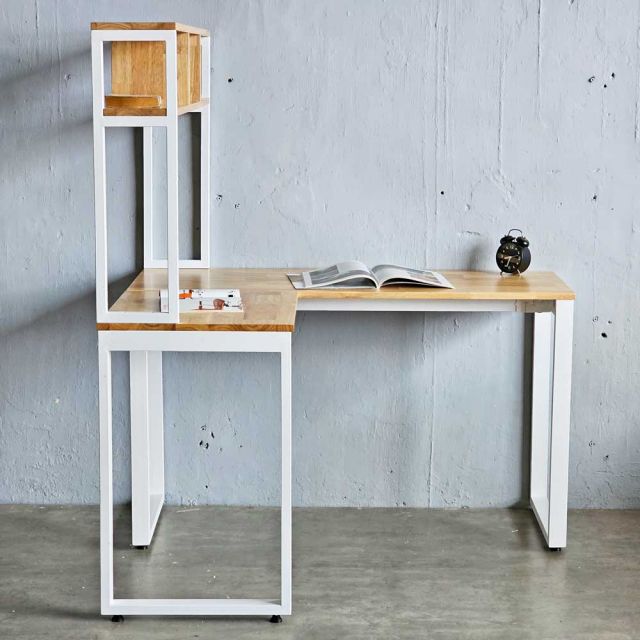 Bàn chữ L liền kệ sách 125x108cm gỗ cao su CD68031