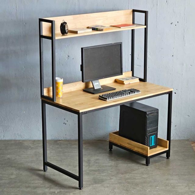 Bàn máy tính liền kệ sách 120x60x150cm gỗ cao su khung sắt FD68063