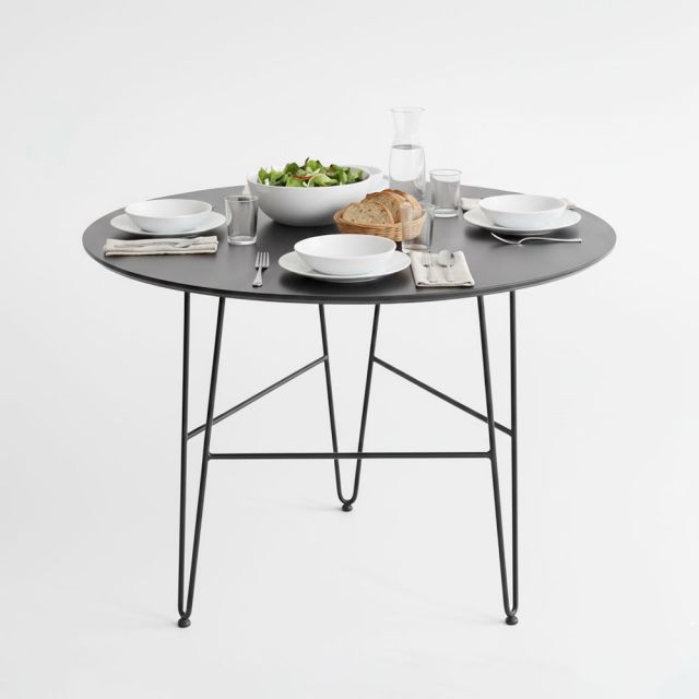 Bàn ăn tròn 100cm gỗ cao su chân sắt BA68198