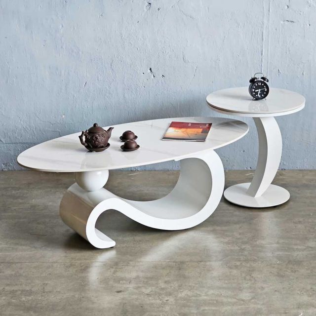 Bàn tab sofa tròn 50x50cm mặt đá ceramic SST038