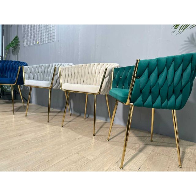 Ghế ăn vải đan sợi to chân sắt mạ vàng GAK658