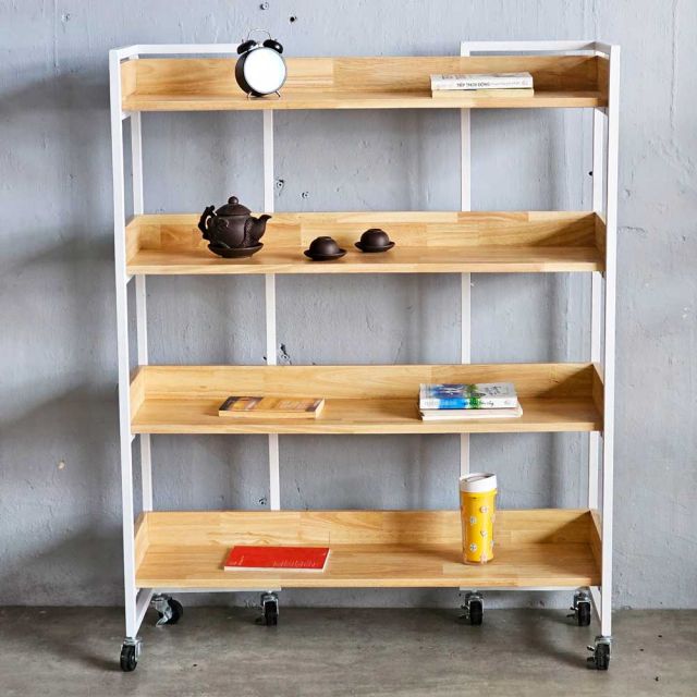 Kệ sách 4 tầng di động 100x30x120cm gỗ cao su KS68262