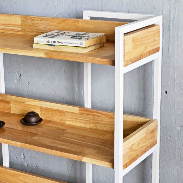 Kệ sách 4 tầng di động 100x30x120cm gỗ cao su KS68262