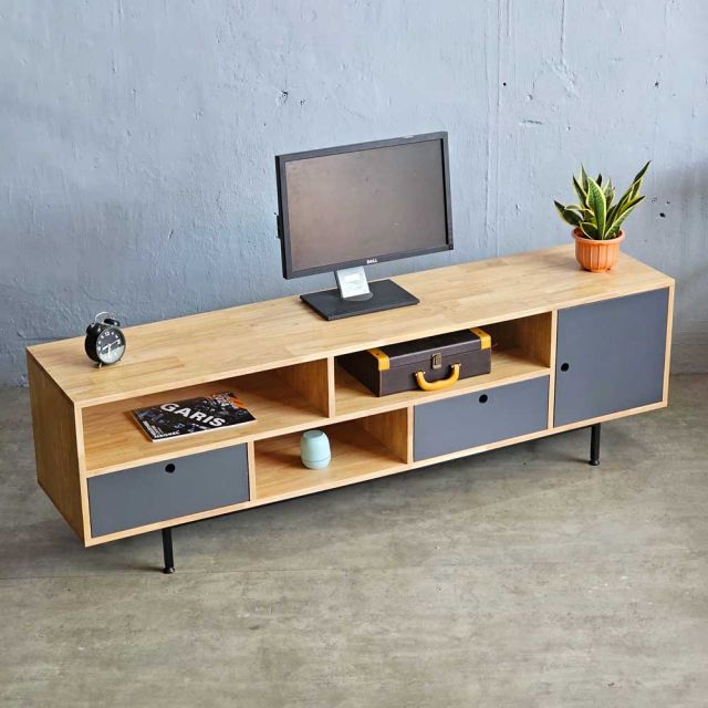 Kệ tivi phòng khách gỗ cao su 180x40x53cm KTV68053