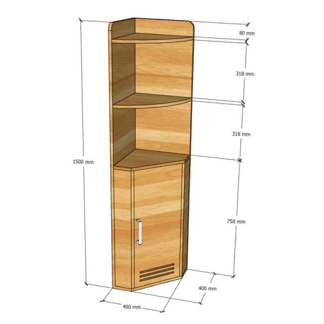 Kệ góc tường có ngăn tủ 40x40x150cm gỗ cao su KGT68031