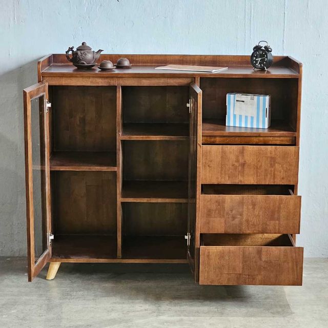 Tủ trang trí cửa kính 120x40x105cm gỗ cao su KTB68187