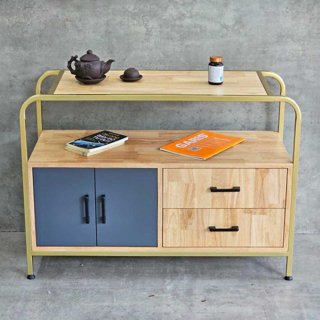 Tủ trưng bày phòng khách gỗ tự nhiên khung sắt KTB68133