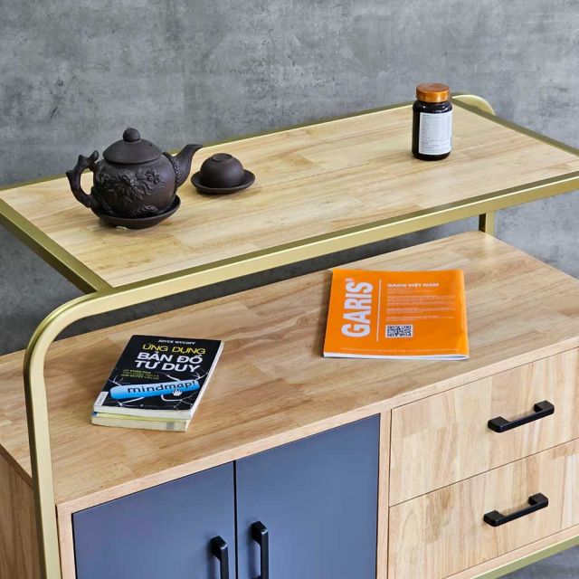Tủ trưng bày phòng khách gỗ tự nhiên khung sắt KTB68133