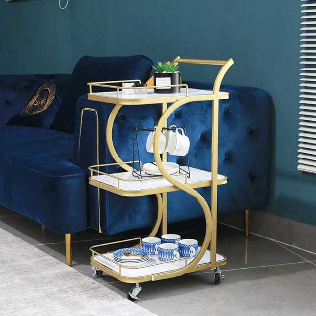 Xe đẩy rượu 3 tầng 40x54x85cm mặt đá SST034