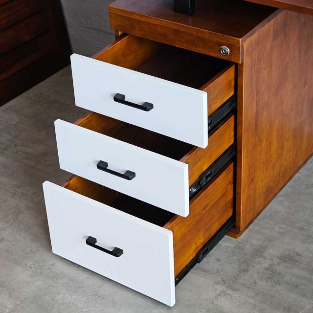 Bàn làm việc chân gác tủ 140x60cm gỗ cao su hệ Rectang HBRT093