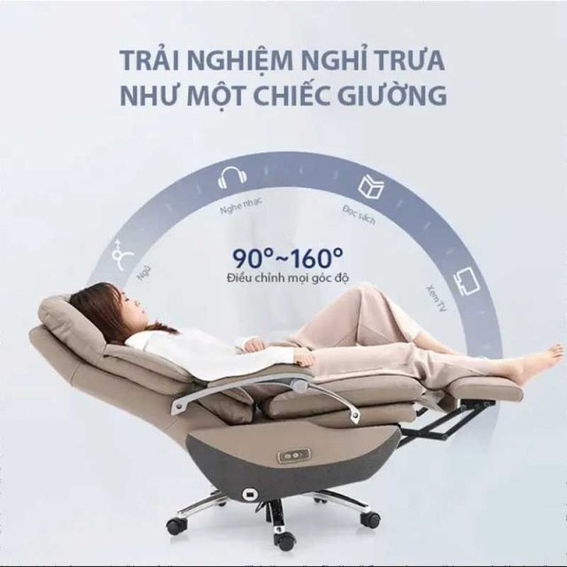Ghế giám đốc da bò chỉnh điện ngả nằm chân nhôm GAK996
