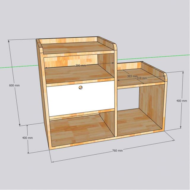 Kệ máy in nhỏ 76x40x60cm gỗ cao su KMI68003