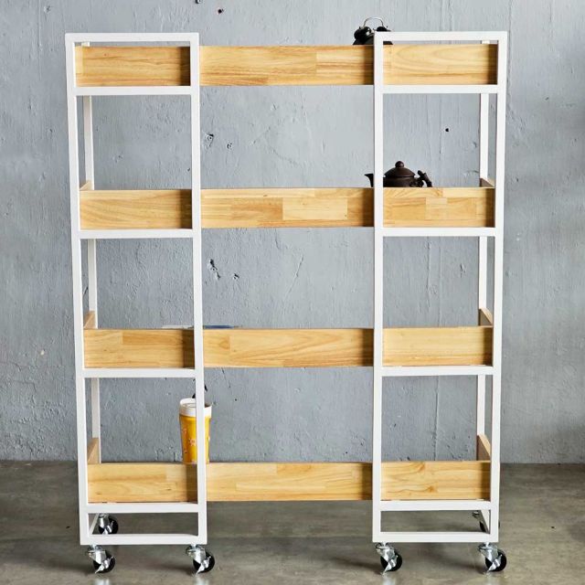 Kệ sách 4 tầng di động 100x30x120cm gỗ cao su KS68262