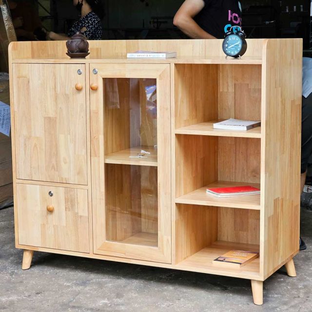 Tủ để đồ có ngăn kéo giấu tiền 125x49x100cm gỗ cao su KTB68188