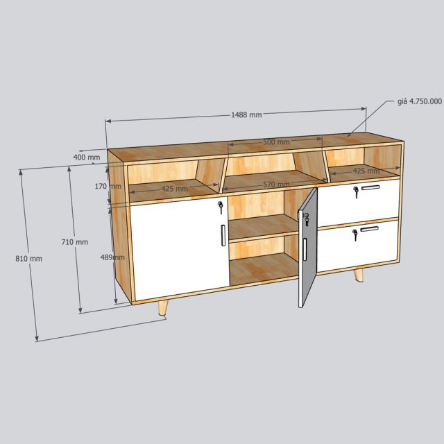 Tủ trưng bày 149x40x81cm gỗ cao su KTB68193