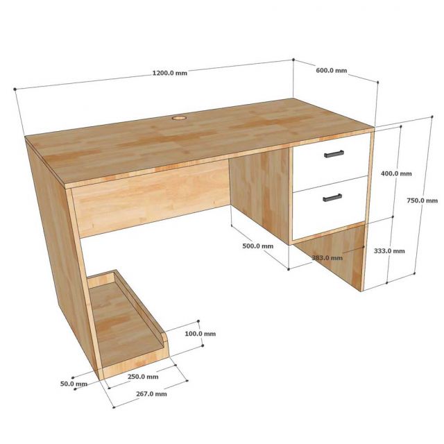 Bàn máy tính có ngăn tủ 120x60cm gỗ cao su BD68128