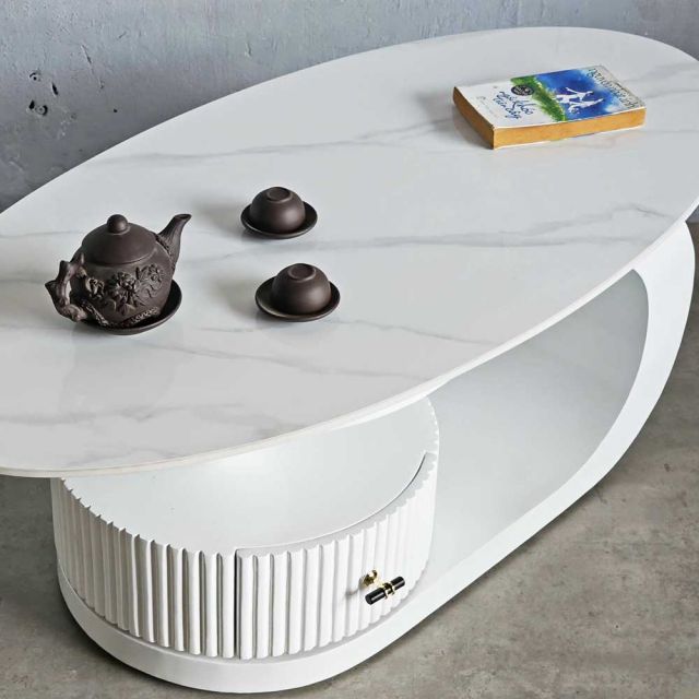 Bàn sofa elip có ngăn 120x60cm mặt đá ceramic TT68310