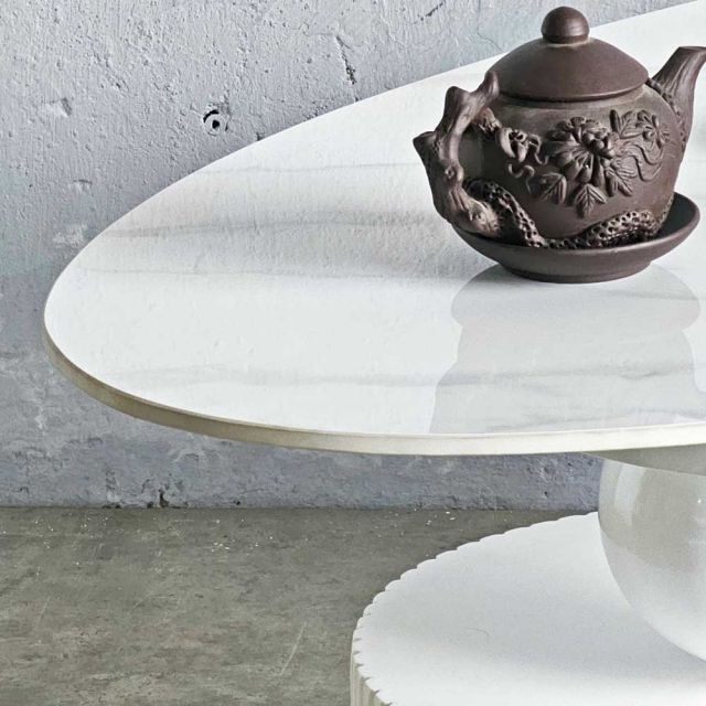 Bàn sofa elip có ngăn 120x60cm mặt đá ceramic TT68310