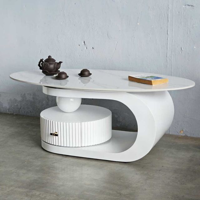 Bàn sofa elip có ngăn 120x60cm mặt đá ceramic TT68310