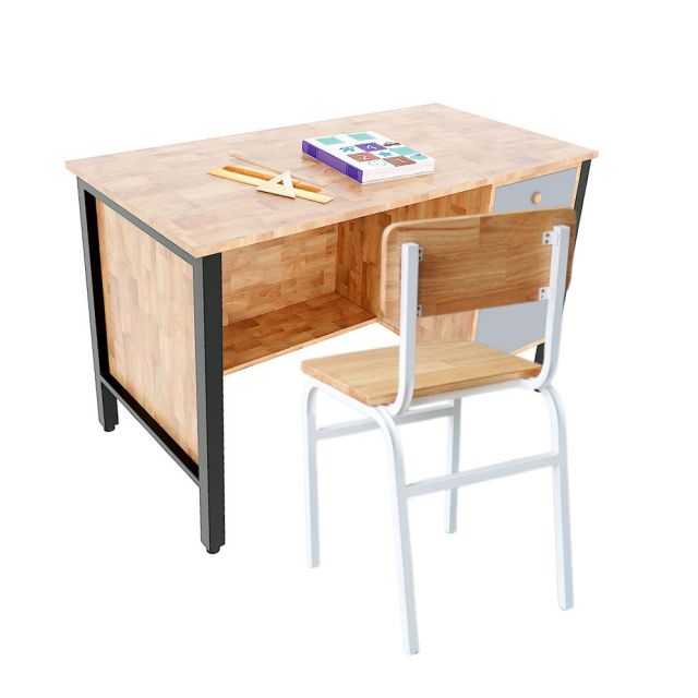 Combo bộ bàn ghế giáo viên gỗ cao su CBGV001