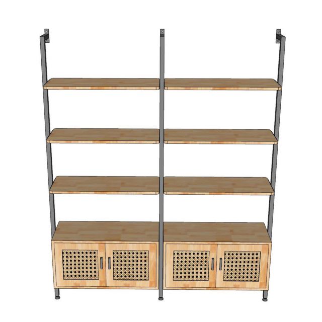 Kệ sách áp tường có tủ 149x30x180cm gỗ cao su KS68271