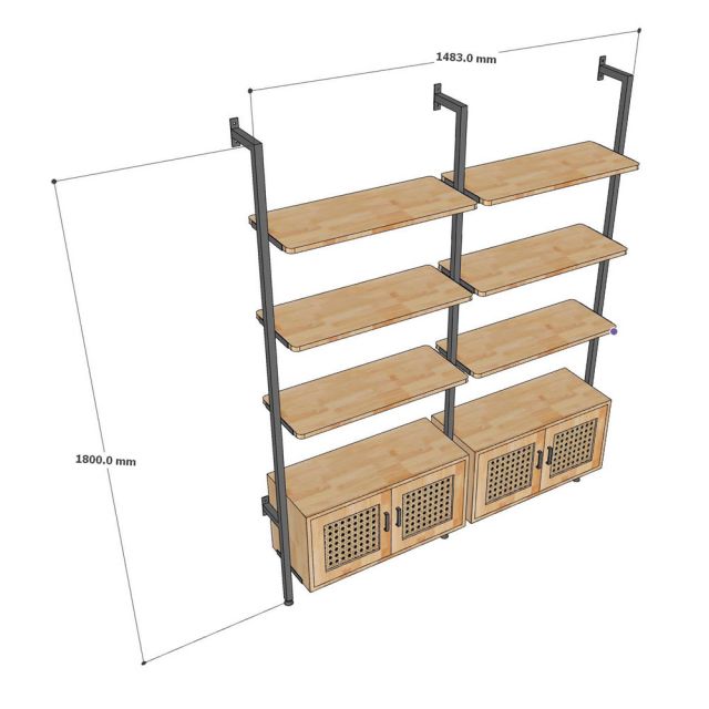 Kệ sách áp tường có tủ 149x30x180cm gỗ cao su KS68271