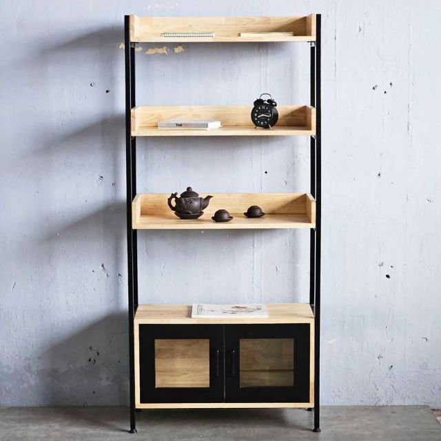 Kệ trang trí có ngăn tủ 74x30x160cm gỗ cao su KS68266