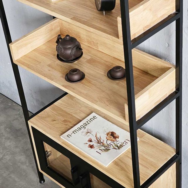 Kệ trang trí có ngăn tủ 74x30x160cm gỗ cao su KS68266