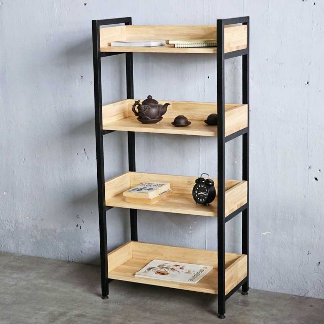 Kệ sách trang trí  VEGA 4 tầng gỗ cao su khung sắt KS68076