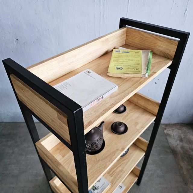 Kệ sách trang trí  VEGA 4 tầng gỗ cao su khung sắt KS68076