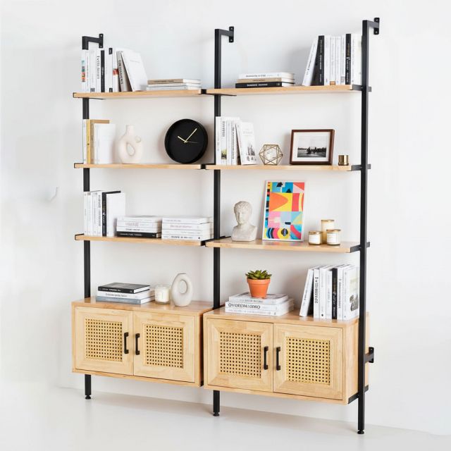 Kệ sách áp tường có tủ 149x30x180cm gỗ cao su KS68271