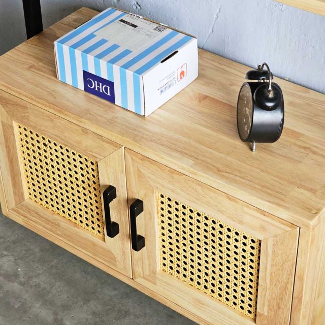 Kệ sách áp tường có tủ 208x28x180cm gỗ cao su KS68270